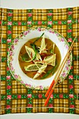 Asiatische Maultaschensuppe (Aufsicht)