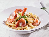 Pasta with prawns and pink peppercorns