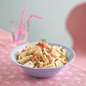 Penne with cod and prawns