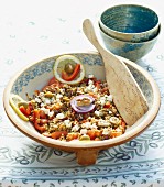 A filling salad with millet and lentils