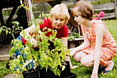 Mother and daughter gardening