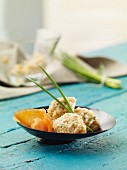 Smoked salmon dumplings with chives