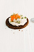 Pumpernickel with smoked trout spread and trout caviar