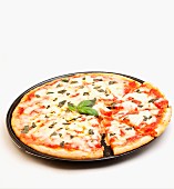 Pizza mit Tomaten und Mozzarella in der Backform