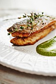 Pan Roasted Sea Bass with Salsa Verde and thyme