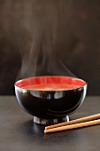 Steaming bowl of miso soup