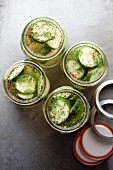 Jars of pickled cucumbers
