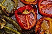 Roasted peppers on a baking tray