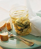 Preserved garlic in a jar