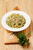 Spaghetti with parsley pesto and Pecorino