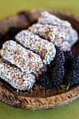 Coconut and date rolls and fresh blackberries