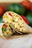 Breakfast burrito with tofu and peppers