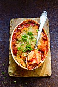 Gratinated fennel with tomato sauce and Parmesan cheese