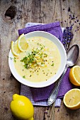 Lemon soup with rice and cress