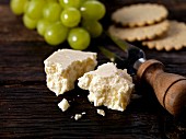 Wensleydale cheese with grapes and biscuits from Yorkshire, England