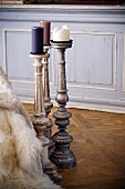 Shabby chic candlesticks on Versailles parquet floor