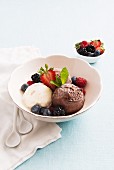 Mixed ice cream with berries and mint