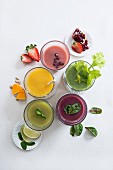 Various sweet and spicy smoothies (seen from above)