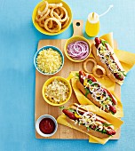 Hot dogs and various ingredients