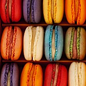 Verschiedenfarbige Macarons in einer Box