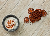 A spicy yogurt dip with oven-baked lotus root chips