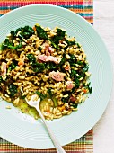 Green cabbage and bacon risotto