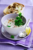 Coconut soup with oyster mushrooms