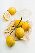 Sicilian lemons: whole, halved and juiced