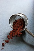 Cocoa powder in an old sieve