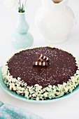 A chocolate cake with chocolate glaze
