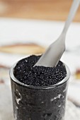 Lumpfish caviar in a glass with a spoon