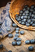 Blueberries in a basket and in front of it