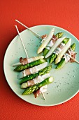 Asparagus and bacon skewers for a barbecue