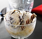 Chocolate chip cookie ice cream with a wafer roll