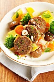 Hazelnut dumplings with mixed vegetables and sweet chestnuts