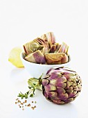 Raw and cooked artichokes