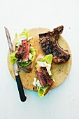 Barbecue sandwiches with beefsteak and lettuce