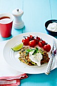 Courgette cake with herb quark and cherry tomatoes
