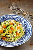 Fusilli with peas and pumpkin