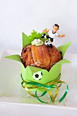 A sunken apple cake with football decorations