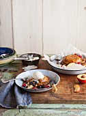 Jaffle with vanilla ice cream and fruit