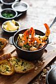 Garlic prawns with herbs and bread