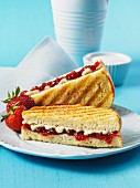 A toasted mascarpone and strawberry jam sandwich
