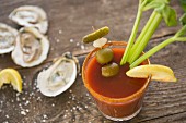 A Bloody Mary and oysters