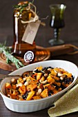 Roasted pumpkin with rosemary, black rice and cashew nuts