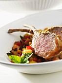 Lamb chops on a bed of ratatouille