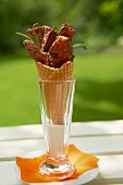 Grilled beef in an ice cream cone
