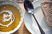 Roasted pumpkin soup with homemade bread