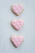 Heart-shaped biscuits with pink icing