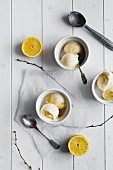 Three bowls of lemon ice cream